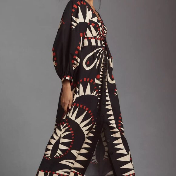 NWT Farm Rio - Coconut Grove Printed V Neckline Puffed Sleeve Maxi Sz M - Picture 2 of 7